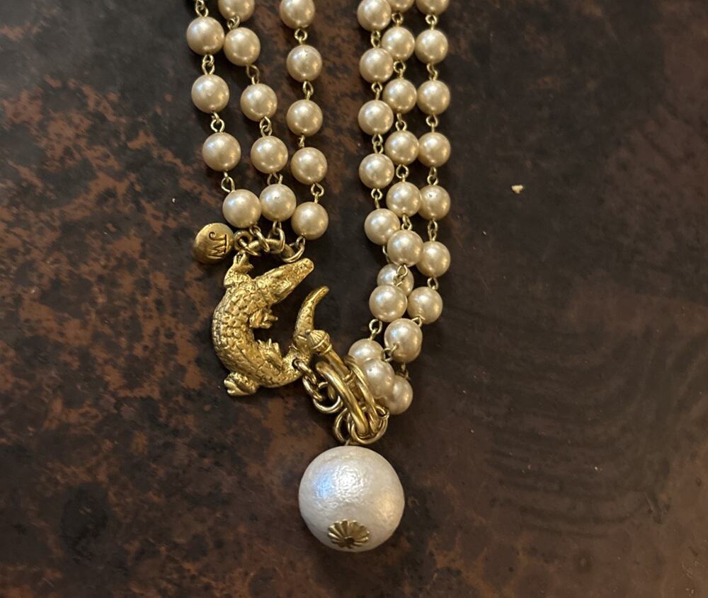 Maximal Art John Wind Gator Alligator Pearl Gold FSU Pendant Necklace RARE